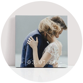 Wedding gift canvas print with bride and groom embrace and wedding date