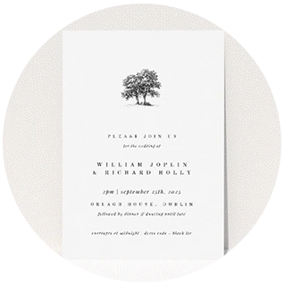 Classic wedding invitation with illustrated oak tree and serif layout