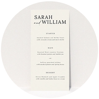 Minimal wedding menu card with modern black typography