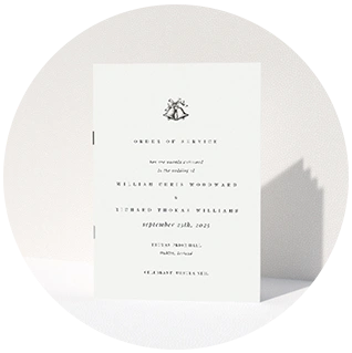 Classic wedding order of service with elegant crest and serif typography