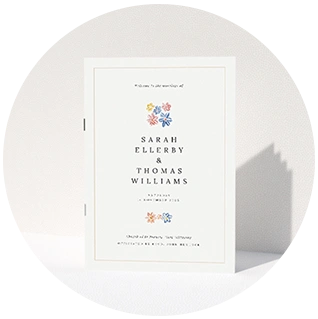 Elegant wedding order of service with floral accents and serif layout