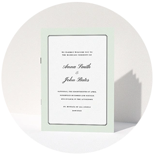 Sage green wedding order of service with thin black framed border