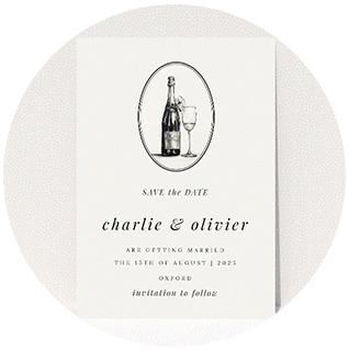 Elegant wedding save the date with monochrome champagne sketch