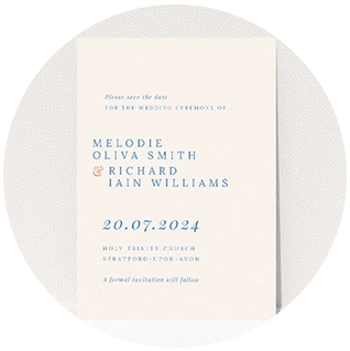 Minimalist wedding save the date card featuring clean modern typography