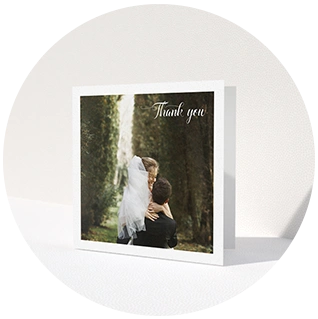 Simple square photo wedding thank you card with classic thank you text