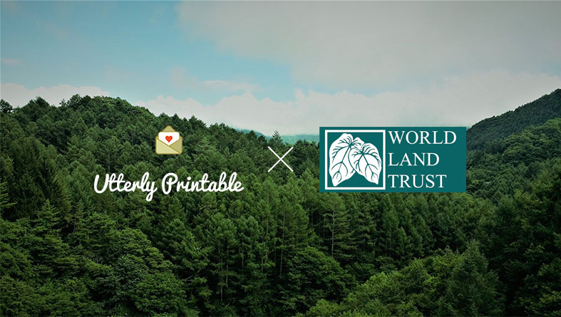 Rainforest image with Utterly Printable and World Land Trust logos overlaid
